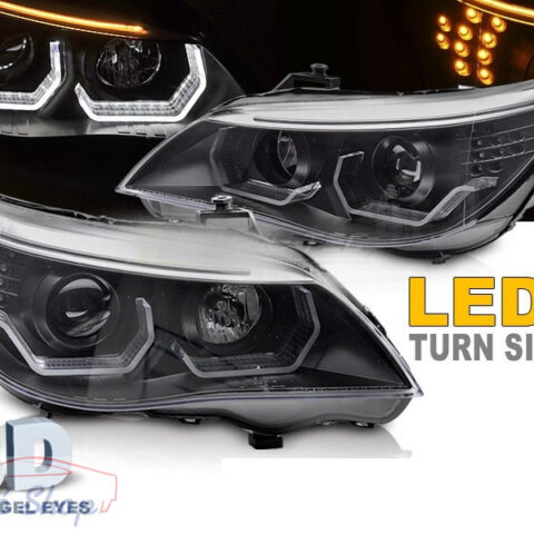 BMW E60/E61 Angel Eyes 3D LED fekete első lámpa pár 2003-2007