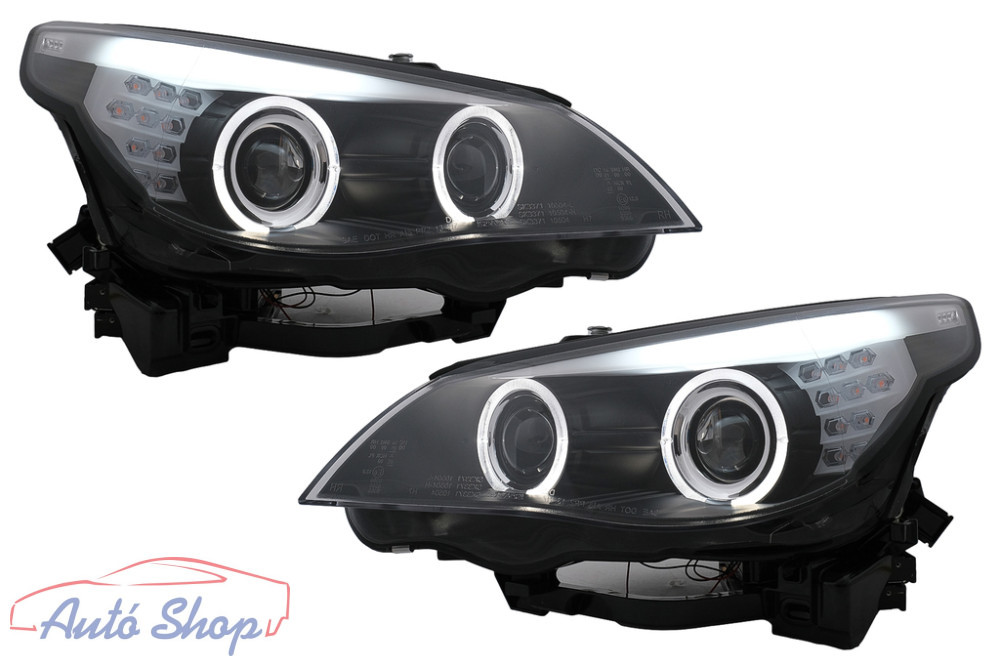 BMW E60/E61 fekete CCFL Angel Eyes LED halogén első lámpa pár F10 Optik 2003-2007 - Image 3