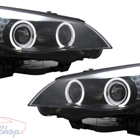 BMW E60/E61 fekete CCFL Angel Eyes LED xenon első lámpa pár F10 Optik 2003-2007