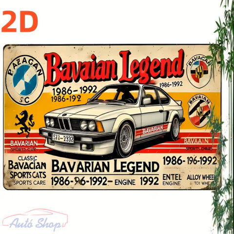 BMW Legend fali fémplakát 20×30 cm klasszikus autó illusztrációval