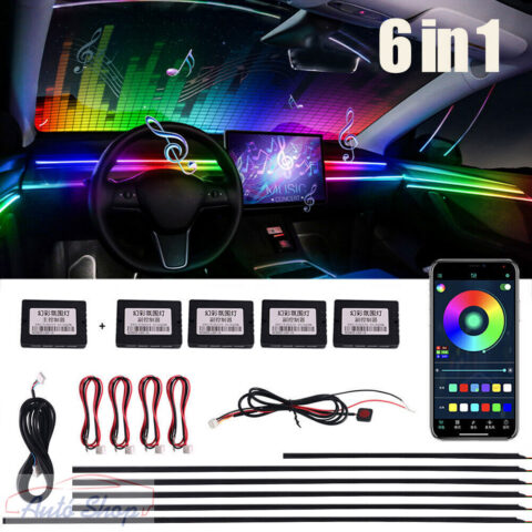 LED Ambient Tuning Lights 6 az 1-ben akril RGB csík 64 színben