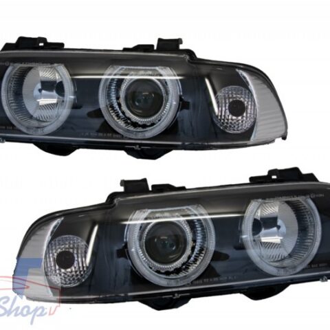BMW E39 Angel Eyes első lámpa szett Black Chrome Facelift 1996-2003