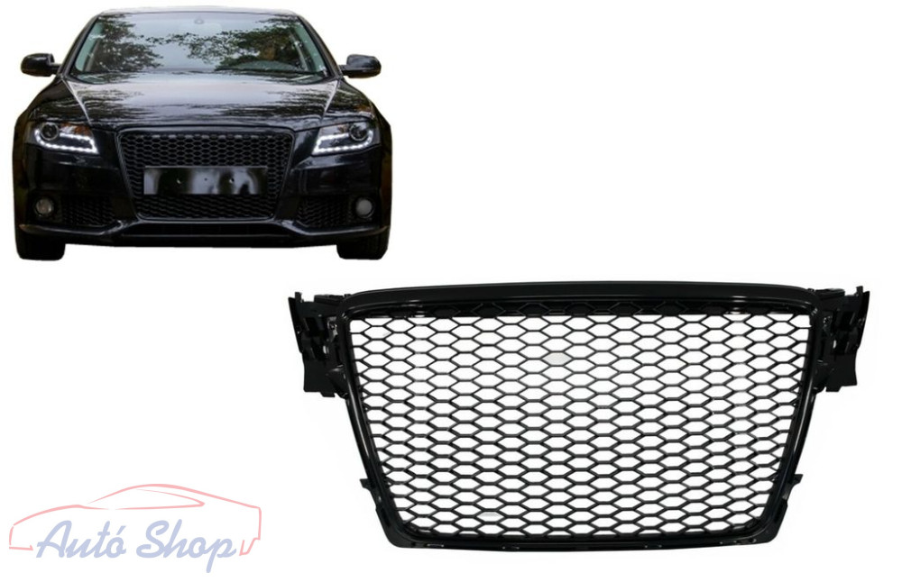 Audi A4 B8 RS stílusú lakkozott fekete hűtőrács 2007-2012