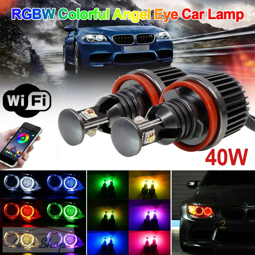 BMW H8 WiFi RGB Angel Eyes LED izzó pár 2×40W színváltós