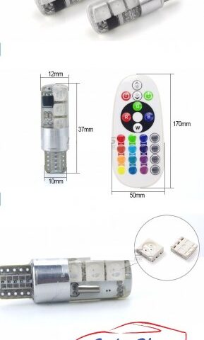 T10 W5W RGB LED izzó pár 6 SMD 16 szín távirányítóval
